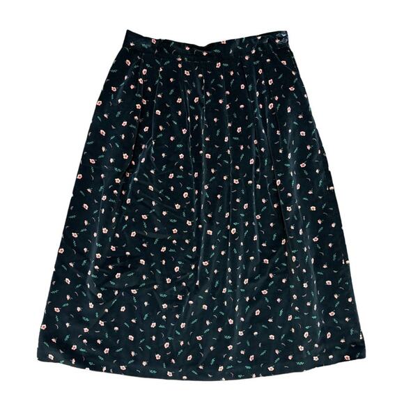 VTG CARROLL REED Black Floral Velvet A-line Midi Skirt SZ 10 - Picture 2 of 10